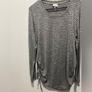 Grey and white striped long sleeve top